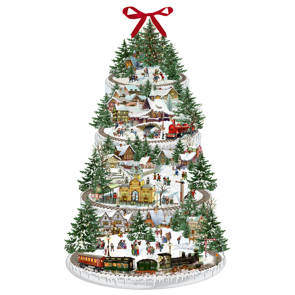 Christmas Railway Tree Coppenrath Die Cut Double Sided Advent Calendar 38 x 60 cm Glitter