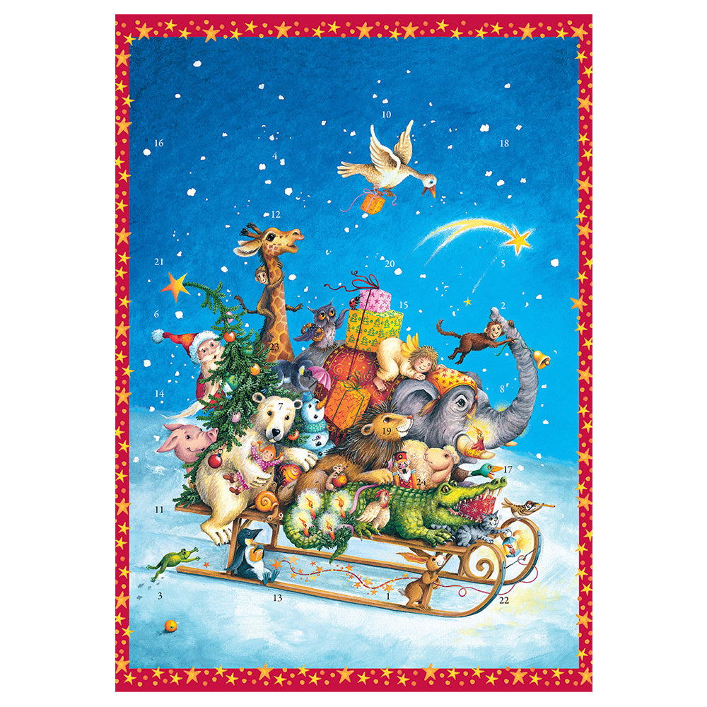 Whizzing Through the Snow Coppenrath Advent Calendar 24.5 x 35 cm with iridescent glitter