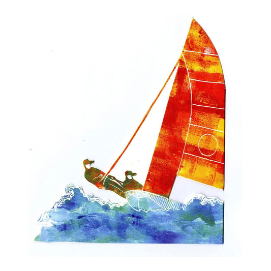 Sail Boat 3D Sculptural Judy Lumley Greetings Card from Lino Cut Designs with envelope