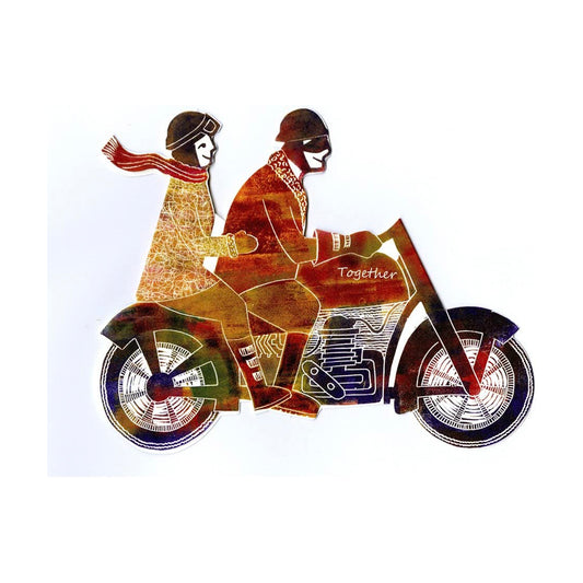 Motorcycle 3D Sculptural Judy Lumley Greetings Card from Lino Cut Designs with envelope