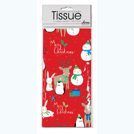 Festive Friends Red Snowman Tissue Paper 4 Sheets of 20 x 30" Deva Tissue Wrapping Paper
